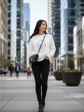 Zadig & Voltaire skull rhinestone Sweatshirt white raglan pullover cotton blend